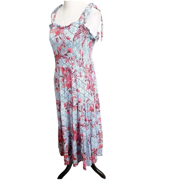 Knox Rose Smocked Maxi Dress Blue Floral Size Large NWT Coquette Bohemian - Picture 2 of 13